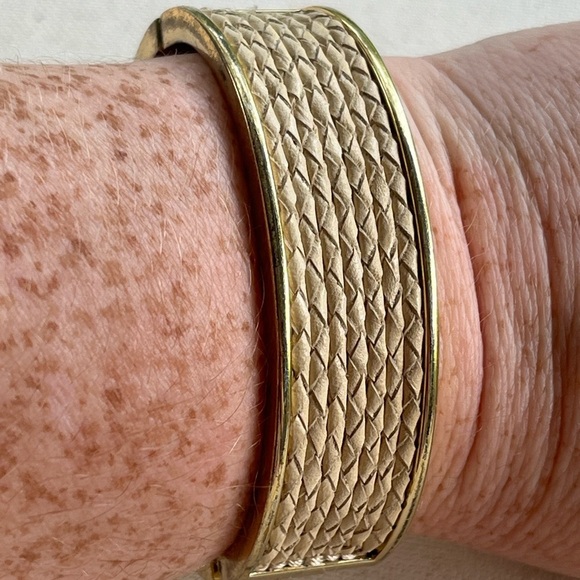 Gold and Tan Textured Bangle Bracelet - Picture 2 of 4